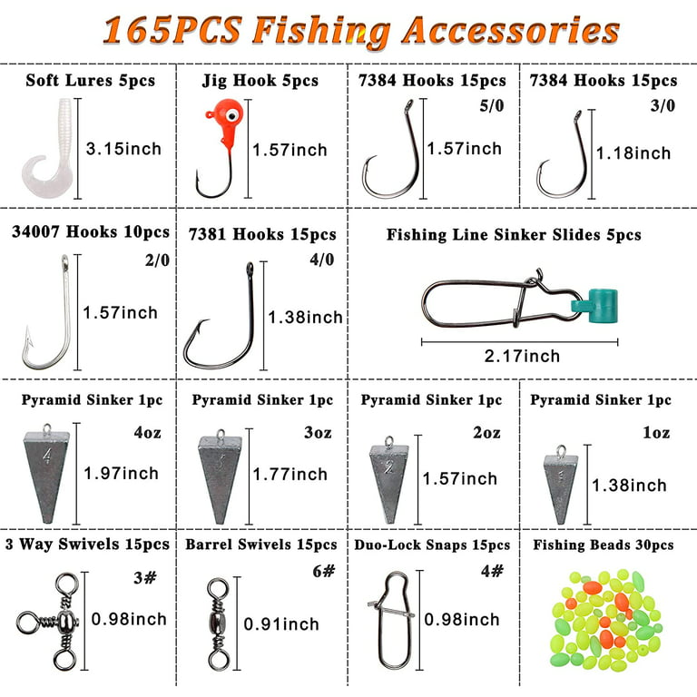 OROOTL 165pcs Surf Fishing Tackle Kit Saltwater Fishing Lures, Fishing  Hooks Swivels Spoons Sinker Leader Rigs Minnow Lures Fishing Accessories