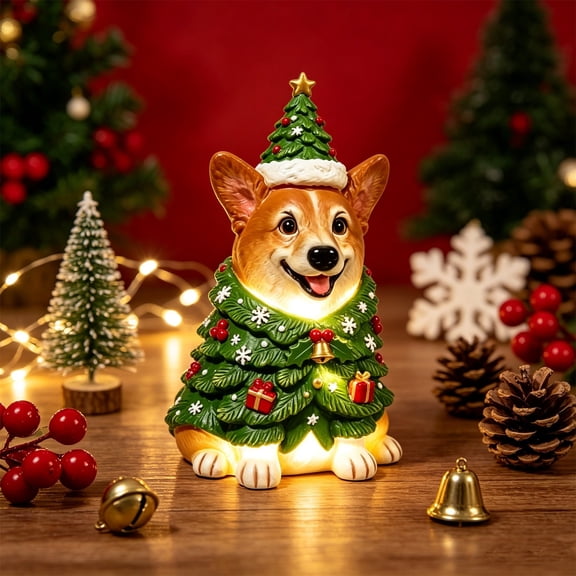 Freestanding Lighted Dog Blow Mold Christmas Decoration, Corgi LED Figure with Warm Glow, Glowing Cute Porch Decor for Indoor, Covered Outdoor, Yard, Patio, Garden & Display