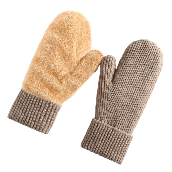 Xfvqtps Women Knit Mittens with Plush Lined Warm Winter Gloves Thickened Cozy Soft Stretchy Extended Gloves for Women Khaki