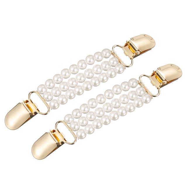 Unique Bargains 2 Pack Pinces à Col Cardigan Fausses Perles Pinces à Robe Pinces à Dos pour Femmes (Blanc)