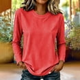 thumbnail image 6 of Shrysg Women's Long Sleeve T-Shirt Vertical Striped Crewneck Slim Fit Tops Soft Stretchy Basic Layering Tees Red, 6 of 6