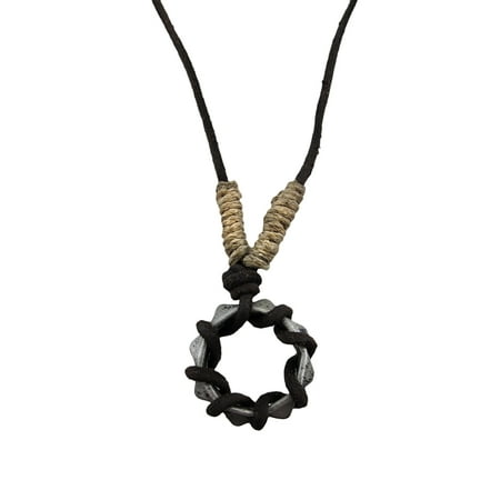 Celestial Pewter Pendant - Pewter Pyramid Ring Pendant W/ Cord Necklace