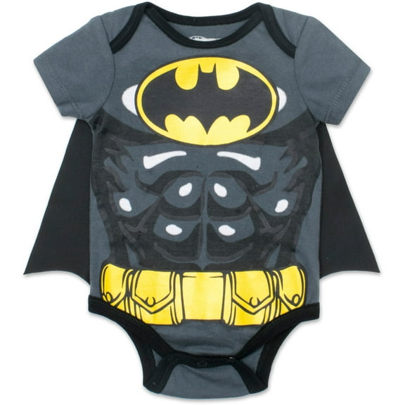 DC Comics Baby Boys' Cosplay One Piece Bodysuit with Cape Batman Grey Black
