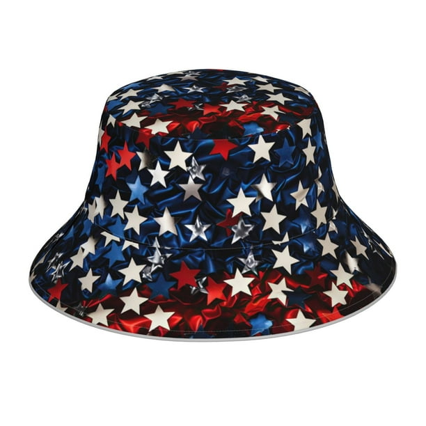 Balery Red Blue White Stars Sombreros para el sol para hombre y mujer, sombrero de pescador con UPF 50+