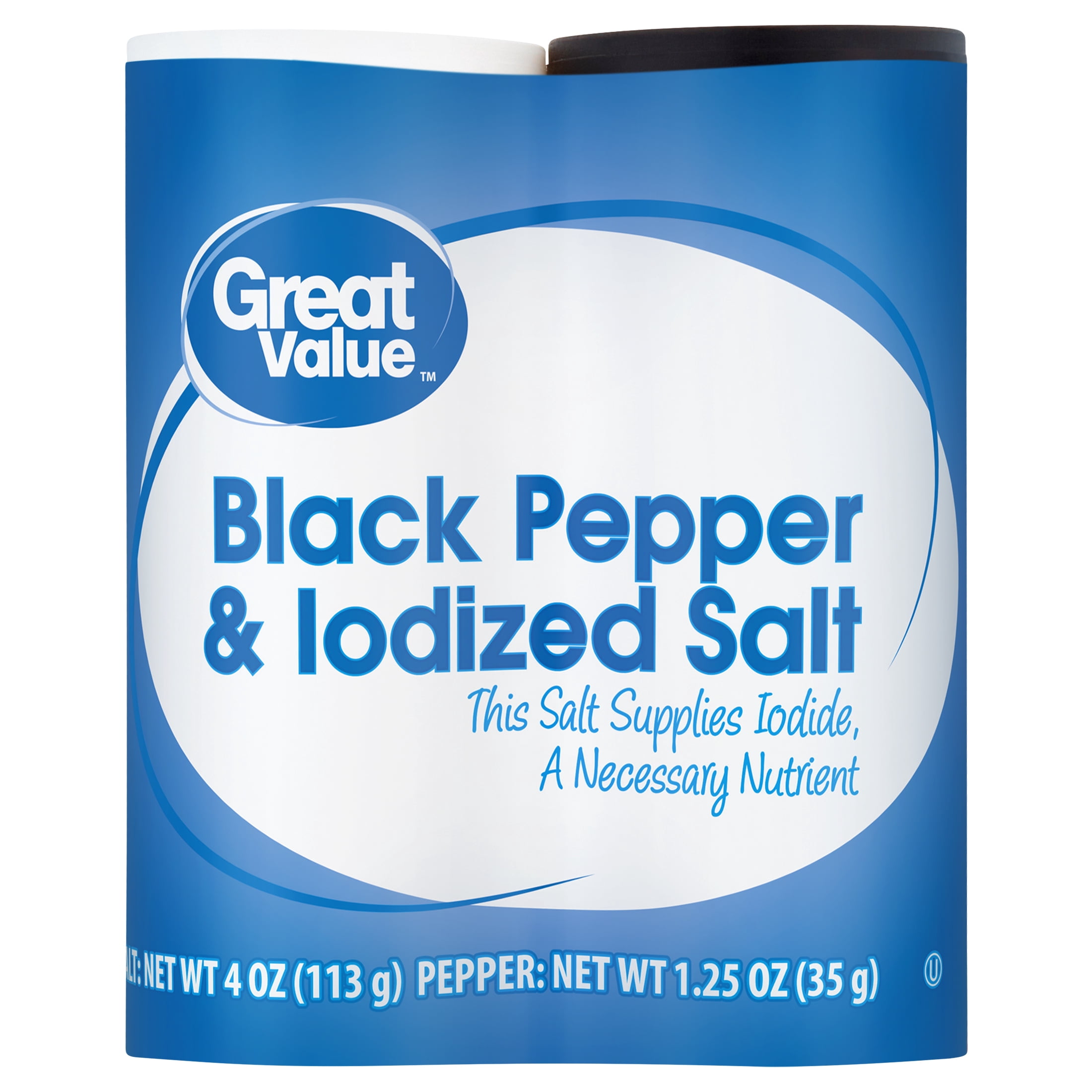 (4 pack) Great Value Black Pepper & Iodized Salt, 5.25 oz