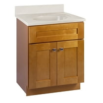 Design House Brookings 25" x 22" Ready to Assemble Shaker 2-Door Bath Vanity with Cultured Marble 4" Centerset Top, Modern Birch/Ivory Swirl