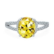 Classic Traditional Canary Yellow 3CT AAA CZ Brilliant Cut Solitaire Oval Engagement Ring for Women With Split Shank Thin Band 925 Sterling Silver
