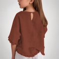 thumbnail image 5 of Wdfiry Summer New Shirts For Kids Round Neck Cotton And Linen Top Girls T-Shirt Solid Color Fashion Casual Top,5-15 Years, 5 of 8