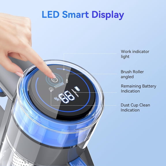 Cordless Vacuum Cleaner, 10 in 1 Powerful Suction Lightweight Vacuum Cleaner for Home, 45Mins Detachable Battery with LED Display Self-Standing Stick Vacuum for HardFloor/Carpet/Pet Hair