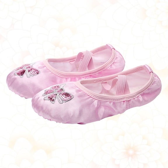 OULII Stretch Satin Ballet Shoe with Ribbon and Suede Split Sole for Ballet and Yoga