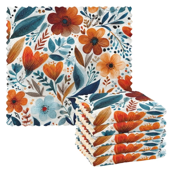 6 Pieces of Kitchen Towels 11x11Inch Kitchen Dish Cloths Kitchen Dish Towels Reuseable Cleaning Cloths Watercolor Beautiful Flowers