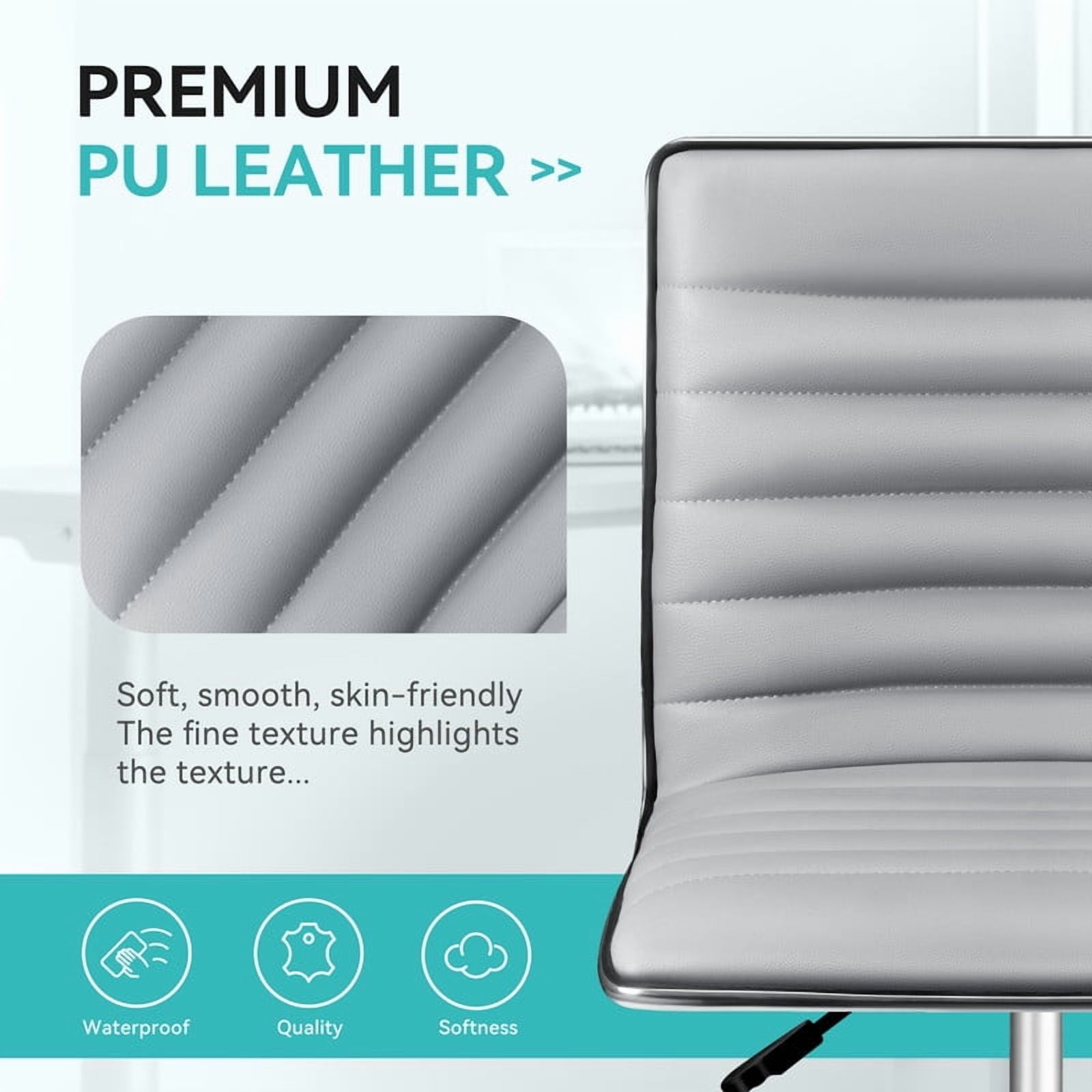 Furmax Leather Swivel Office Chair - Mid Back Vanity Chair for Makeup Desk, Armless Ribbed Task Chair with Ergonomic Support (Light Gray)