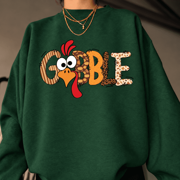 Gobble Turkey Sweatshirt, Funny Thanksgiving Graphic Crewneck, Fall Holiday Pullover