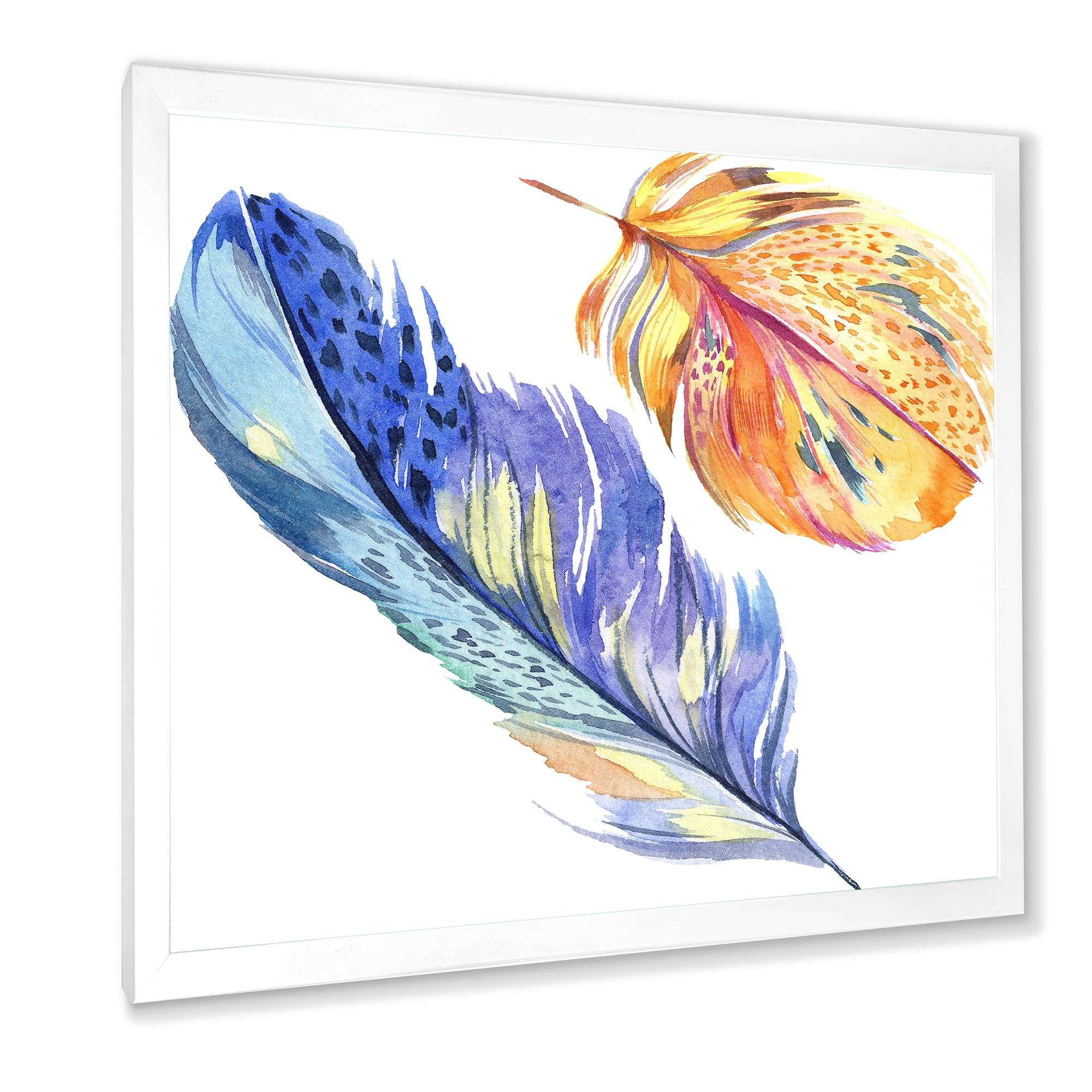 Designart 'Colorful Blue and Golden Bird Feather From Wing' Bohemian & Eclectic Framed Art Print