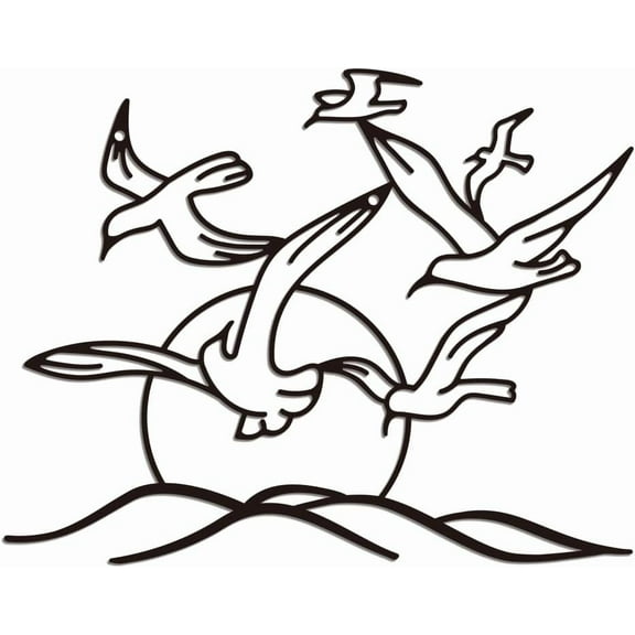 Metal Seagull Wall Art Decor Flying Sea Birds Wall Art Hanging Decor Signs Bird Flying Flock Wall Sculpture Statues Decor for Home Living Room Bathroom Office 9.29x11.81 Inch Seagull
