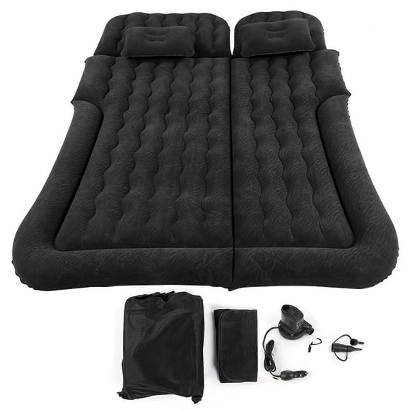 2?In?1 Multifunction Inflatable Travel Mattress PVC Flocking Soft Sleeping Rest Cushion for Car SUVBlack