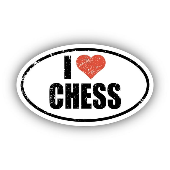 I Love Chess I Heart Euro Oval Sticker Vinyl 3M Decal 3 In x 5 In