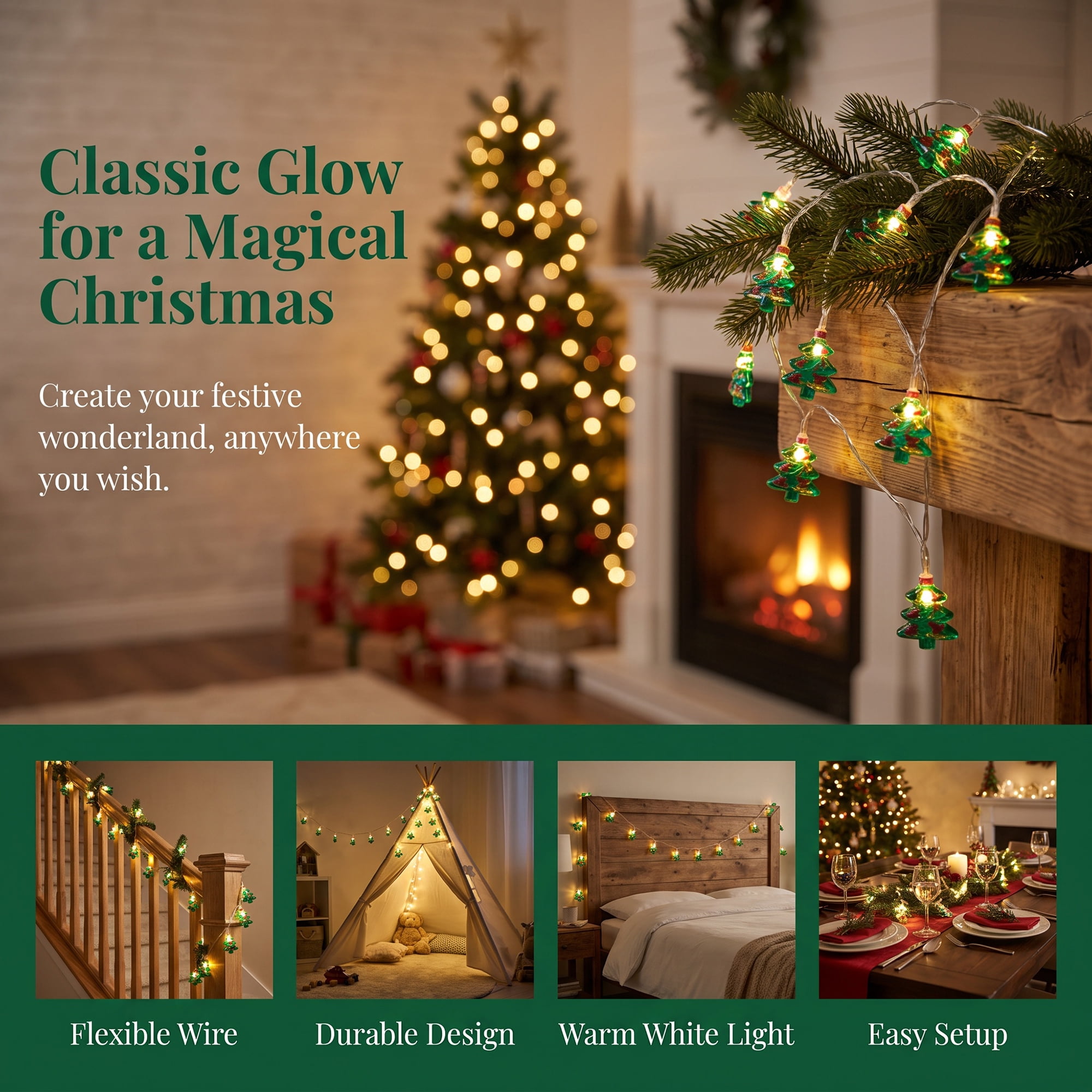 Unique Bargains Fairy Lights for Decor and Festive 6.6 ft Christmas Tree Battery Operated