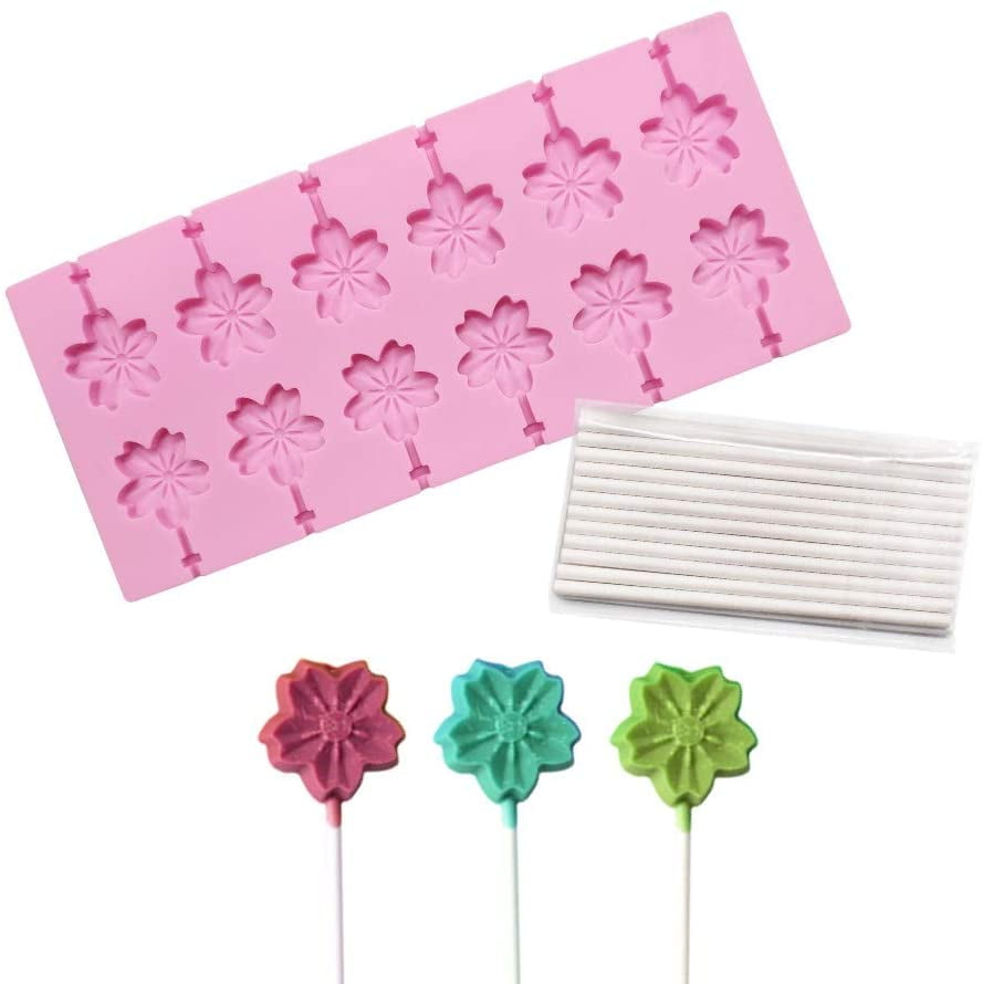Silicone Lollipop Molds,12 Cavity Cherry Blossoms Chocolate Hard Candy