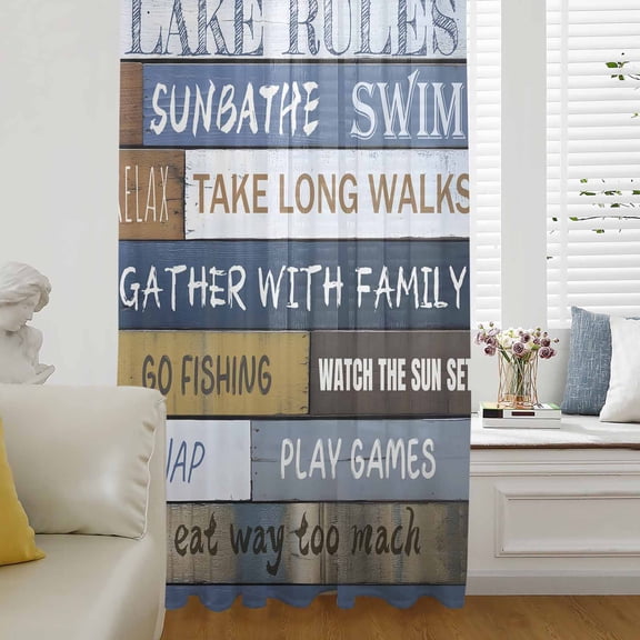 Lake Farmhouse Semi Sheer Curtains Drapes for Living Room, Bedroom, French Doors Window 96 Inches Long, Vintage Wood Grain Country Pastoral Rod Pocket Chiffon Curtain Drapery Voile Draperies Panel