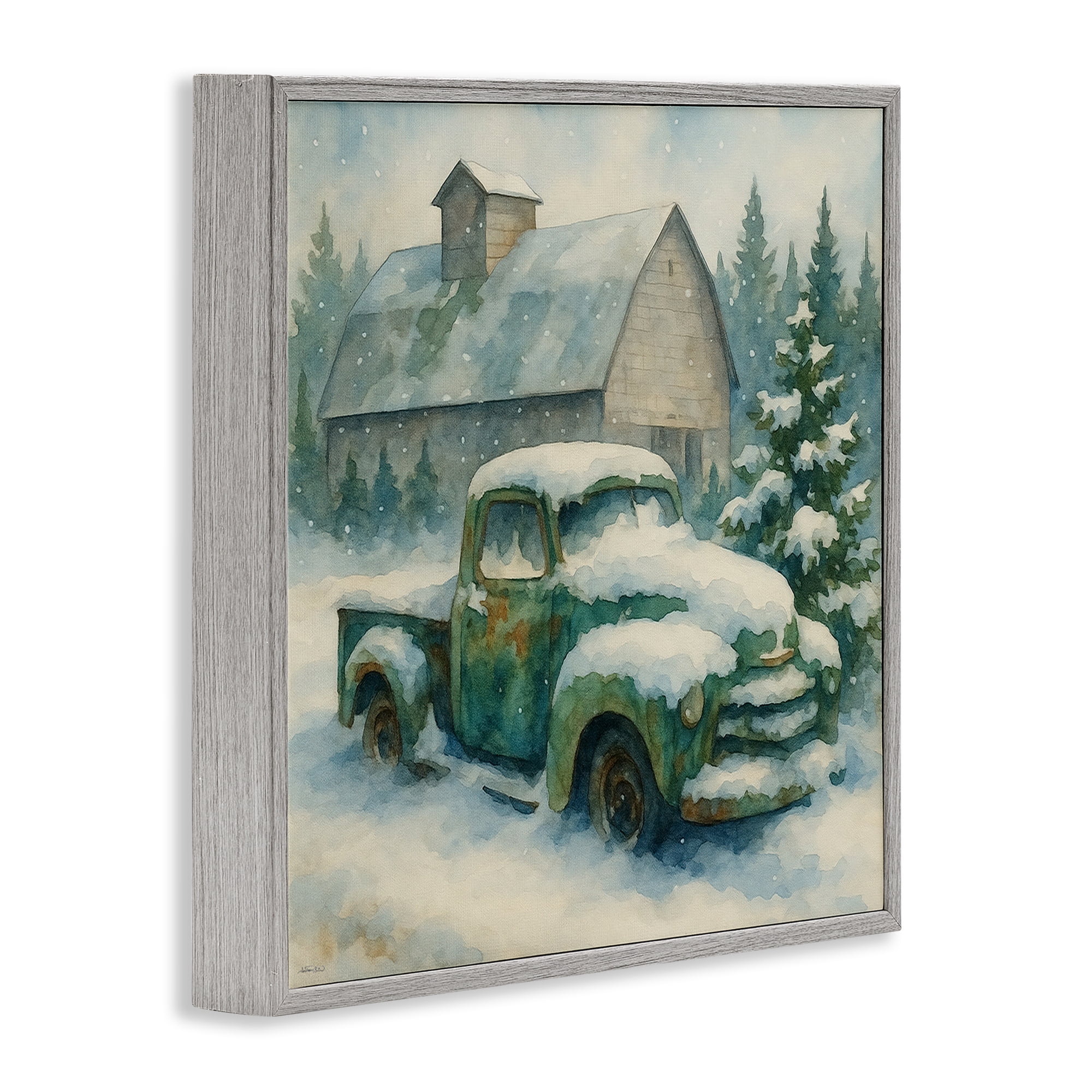Stupell Industries Nostalgic Winter Farm Truck Gray Framed Giclee Art, design by Antony Smith