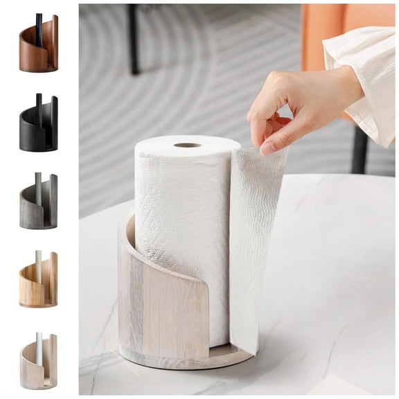 Wood Paper Towel Holder Countertop Vertical Tissue Holder Rack for One Handed Tear in Kitchen Bath Living Room Bedroom Home Decoration