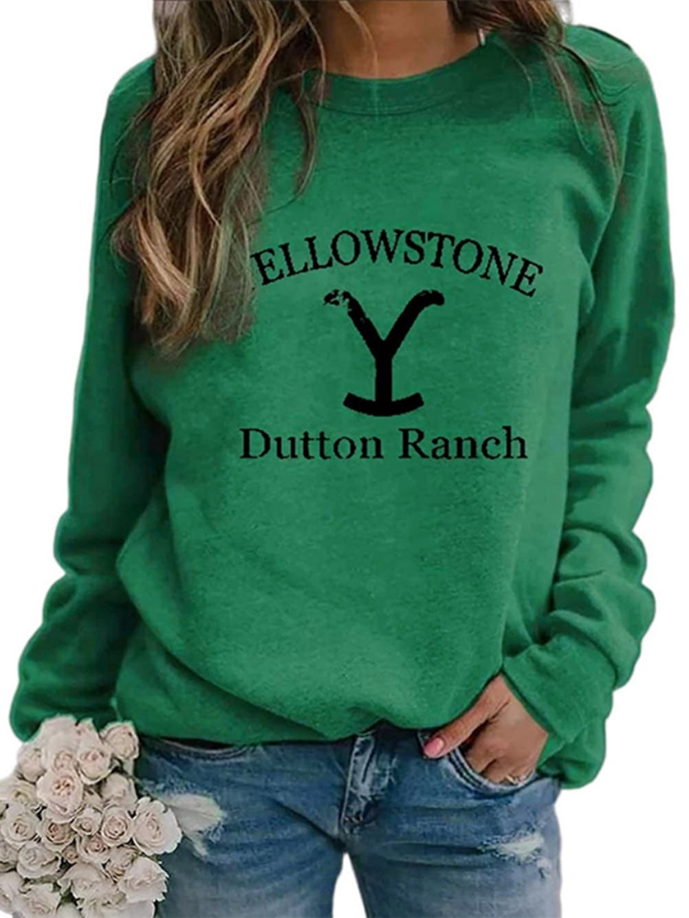 Women's Yellowstone Dutton Ranch Printed T Shirts Round Neck Long