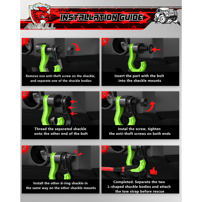 3/4" D-Ring Shackles - 44,000 Lbs Break Strength, 7/8" Screw Pin, Heavy Duty For Recovery, Towing, Winching - Multiple Colors