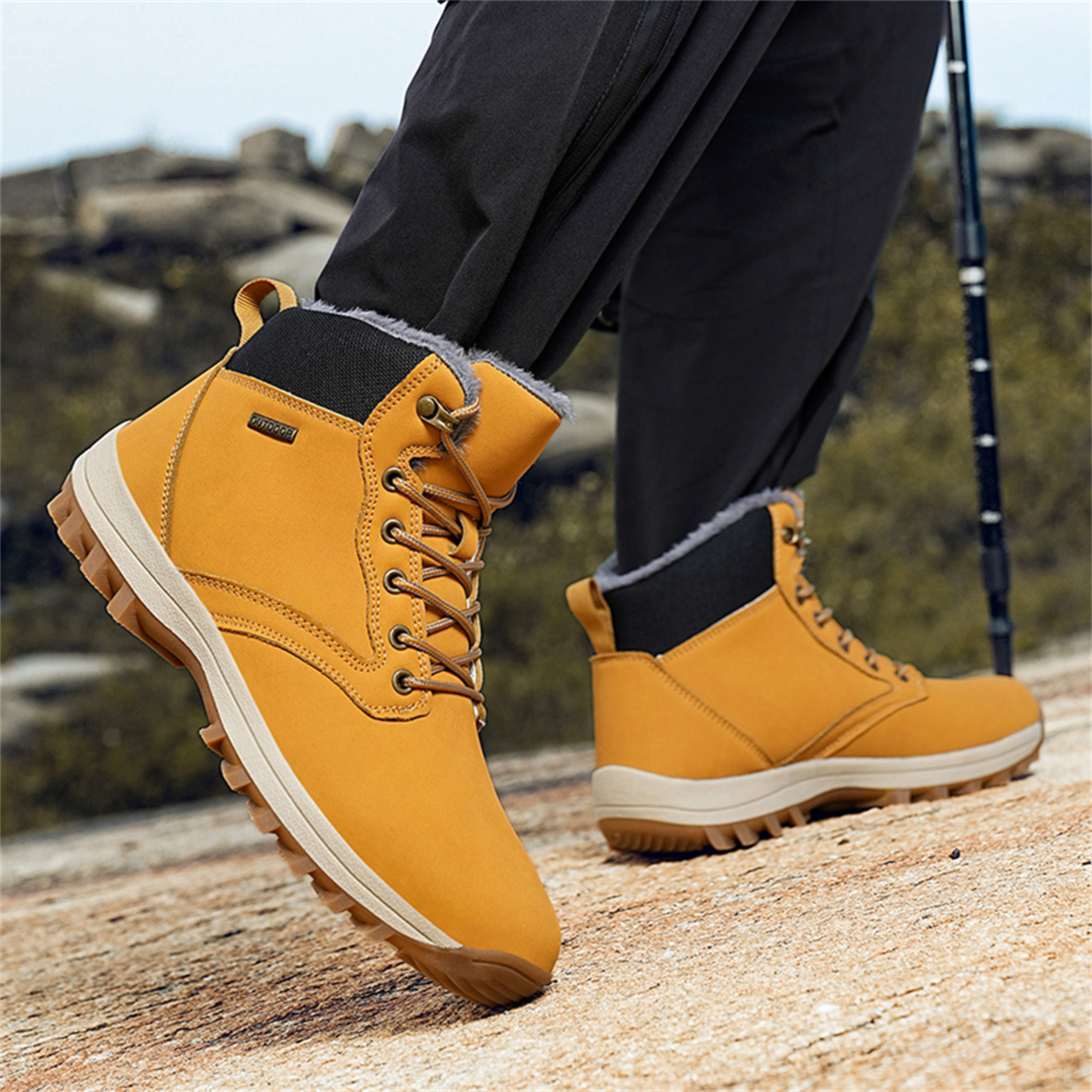 LASUDRAA Mens Snow Boots Winter Warm Waterproof Hiking Shoes Insulated Fur Liner