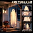 thumbnail image 2 of Clearance 5 FT Hanging Ghost Decor,Early Halloween Decorations Light-Up Flying Ghost on Broomstick with Witch Hat, Witch Broom, Spooky Cute Outdoor Halloween Yard Decorations （Smile Face）, 2 of 4