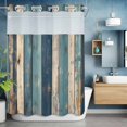 thumbnail image 6 of No Hook Shower Curtain with Snap in Liner, Farm Blue Brown Wood Grain Waterproof Bath Curtain Double Layers with See Through Top Window, Vintage Wood Barn Hotel Shower Curtains 48x72in, 6 of 9