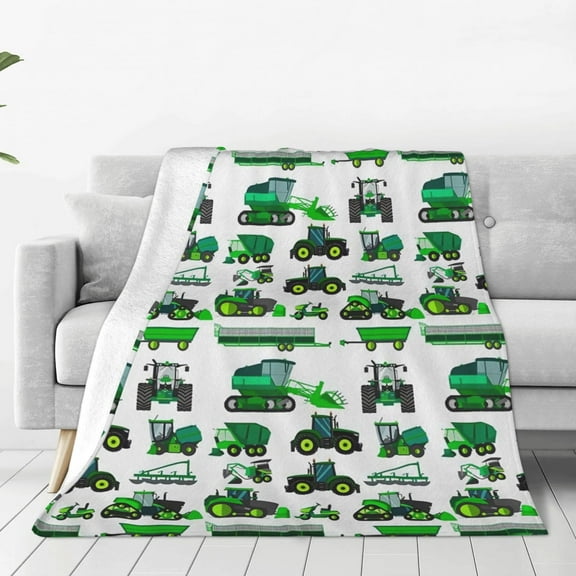 Equipment Trucks Green Vehicle Construction Tractor Printed Throw Blanket,Kids Adults Soft Lightweight Flannel Fleece Blanket for Couch Sofa Bed Living Room 40"×50"