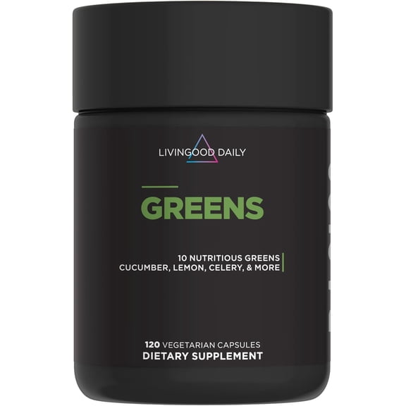 Livingood Daily Greens Capsules, Super Greens Supplement With Spirulina, Chlorella, Broccoli, Spinach, Celery, Lemon & More, Plant Based For Digestion & Gut Health, Non Gmo, Vegetarian, 120 Ct