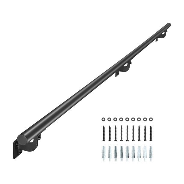VEVOR Pasamanos de Escalera de Pared, Aluminio Galvanizado Negro, Diámetro de Tubo 32 mm, para Interior y Exterior, Pasamanos Industrial para Escalones, Balaustre de Seguridad, 2130 x 84 x 128 mm