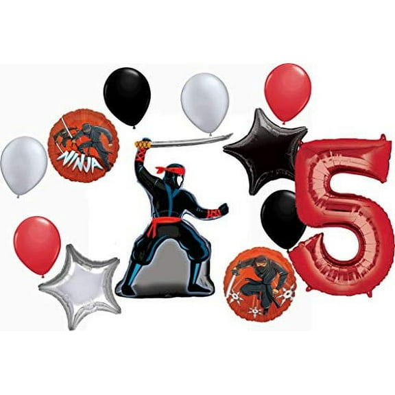 Stealth Ninja Party Supplies 5th Birthday Balloon Bouquet Decorations 12 piece kit