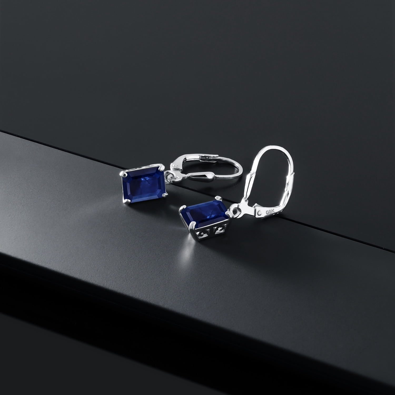 Gem Stone King 925 Sterling Silver Blue Sapphire Dangle Earrings for Women (2.42 Cttw, Gemstone September Birthstone, Octagon 8X6MM)