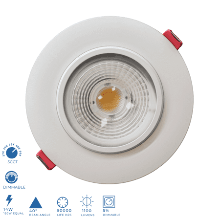 

Perlglow 4 inch Gimbal Round White Downlight Luminaire LED Recessed Light Fixtures Dimmable 14W=120W 1100 Lumens CRI 90+ IC Rated 5CCT