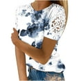 thumbnail image 2 of ALLLIST Blue Womens Tops Clearance Under $5 Floral Crew Neck Casual Short Sleeve Hollow T-Shirts Blouses for Women XL, 2 of 5