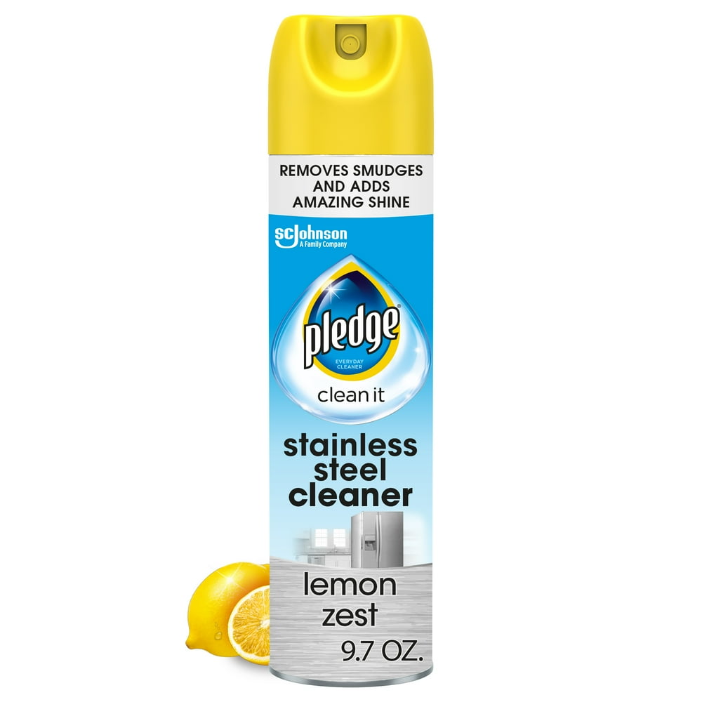 Pledge Stainless Steel Cleaner Spray, Lemon Zest, 9.7 oz