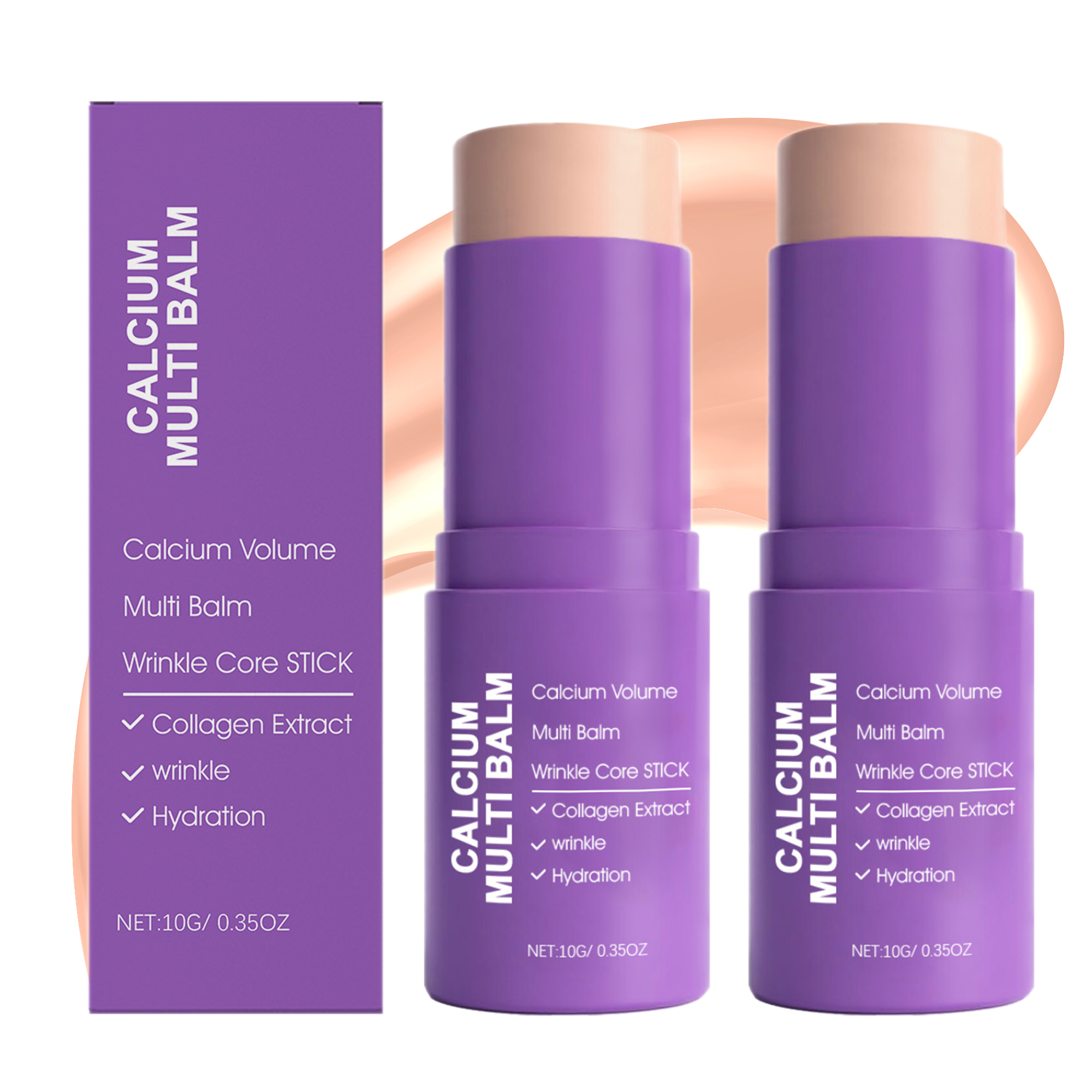 Ouwald Calcium Multi Balm Stick, 2 Pack Collagen Moisturizing Balm for Face, Eyes, Neck & Lips, Portable Hydrating Multiuse Skincare Balm Wrinkle Stick, 0.35oz/Stick