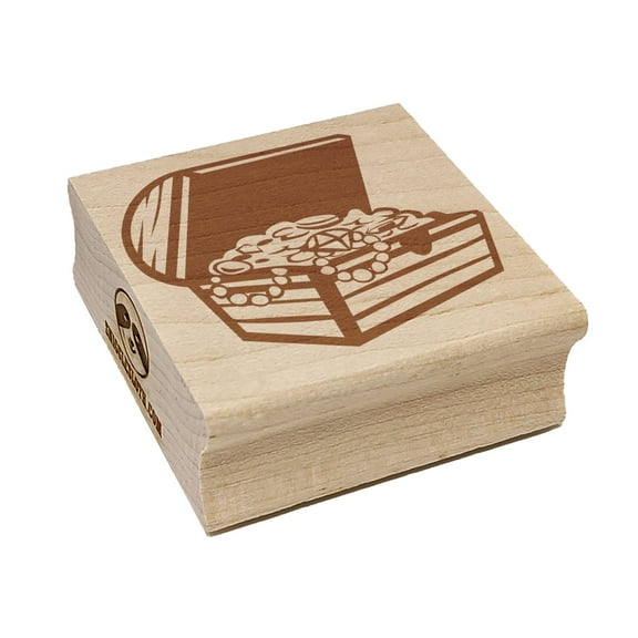 Open Treasure Chest with Gold Pirate Booty Square Rubber Stamp Stamping Scrapbooking Crafting - Small 1.25in