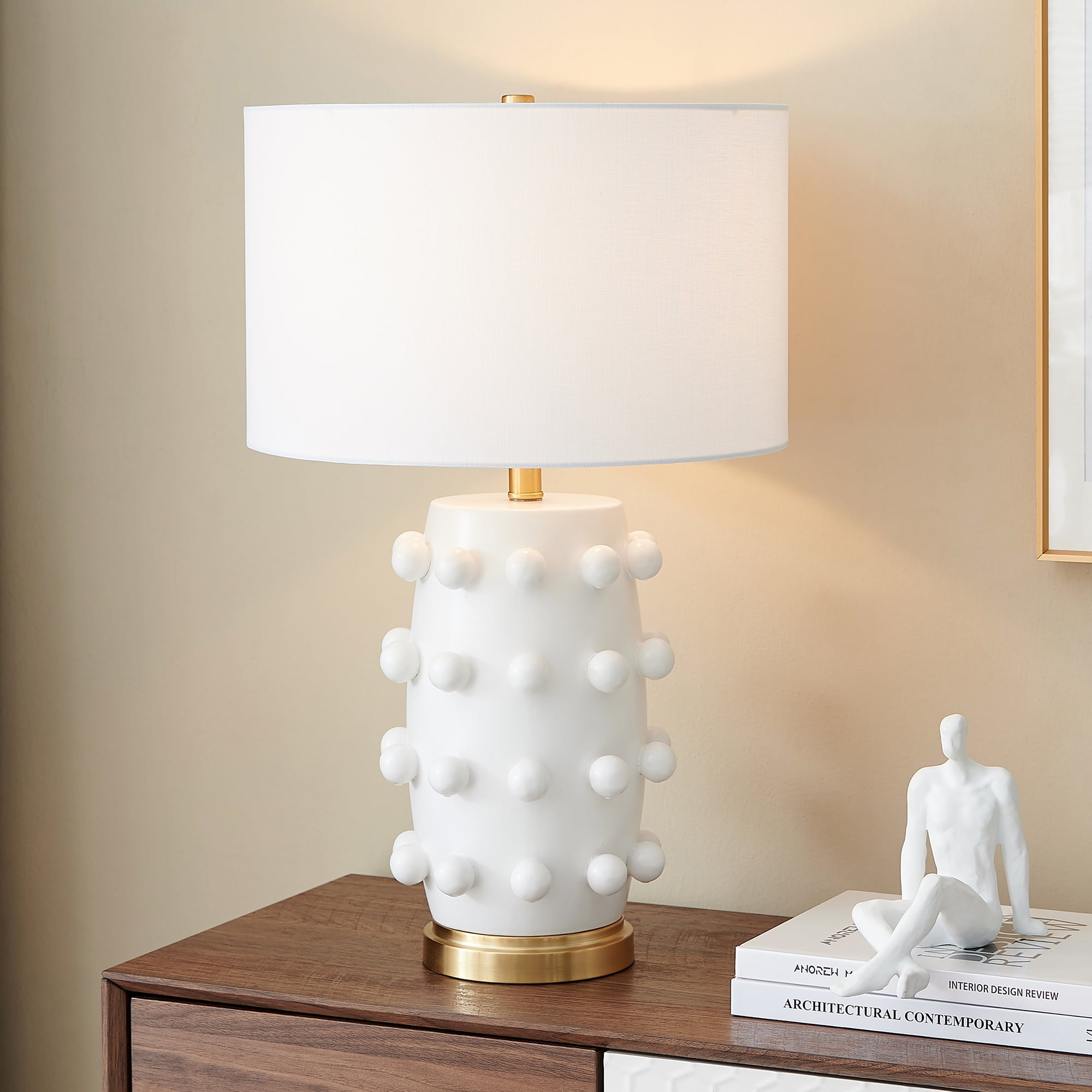 Evelyn&Zoe Farrington 26" Tall Ceramic Table Lamp with Fabric Shade, Matte White/White