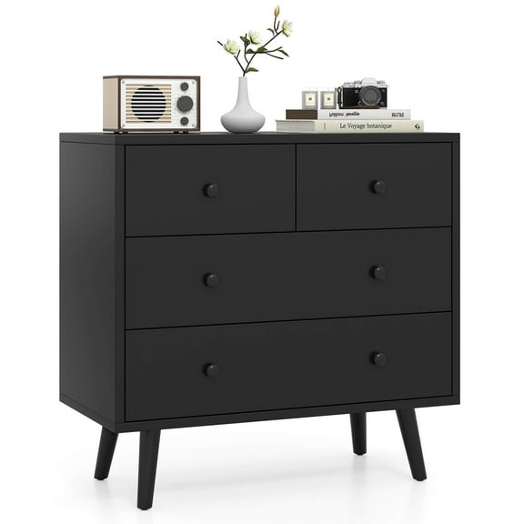 Costway 4 Drawer Dresser for Bedroom Wide Chest of Drawers with Metal Guide Rails Black
