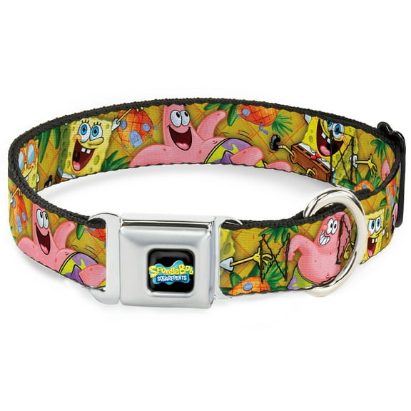 Nickelodeon Pet Collar, Dog Collar Metal Seatbelt Buckle, Spongebob Patrick Starfish Poses Pineapple Gold, 9.5 to 13 Inches 1.0 Inch Wide