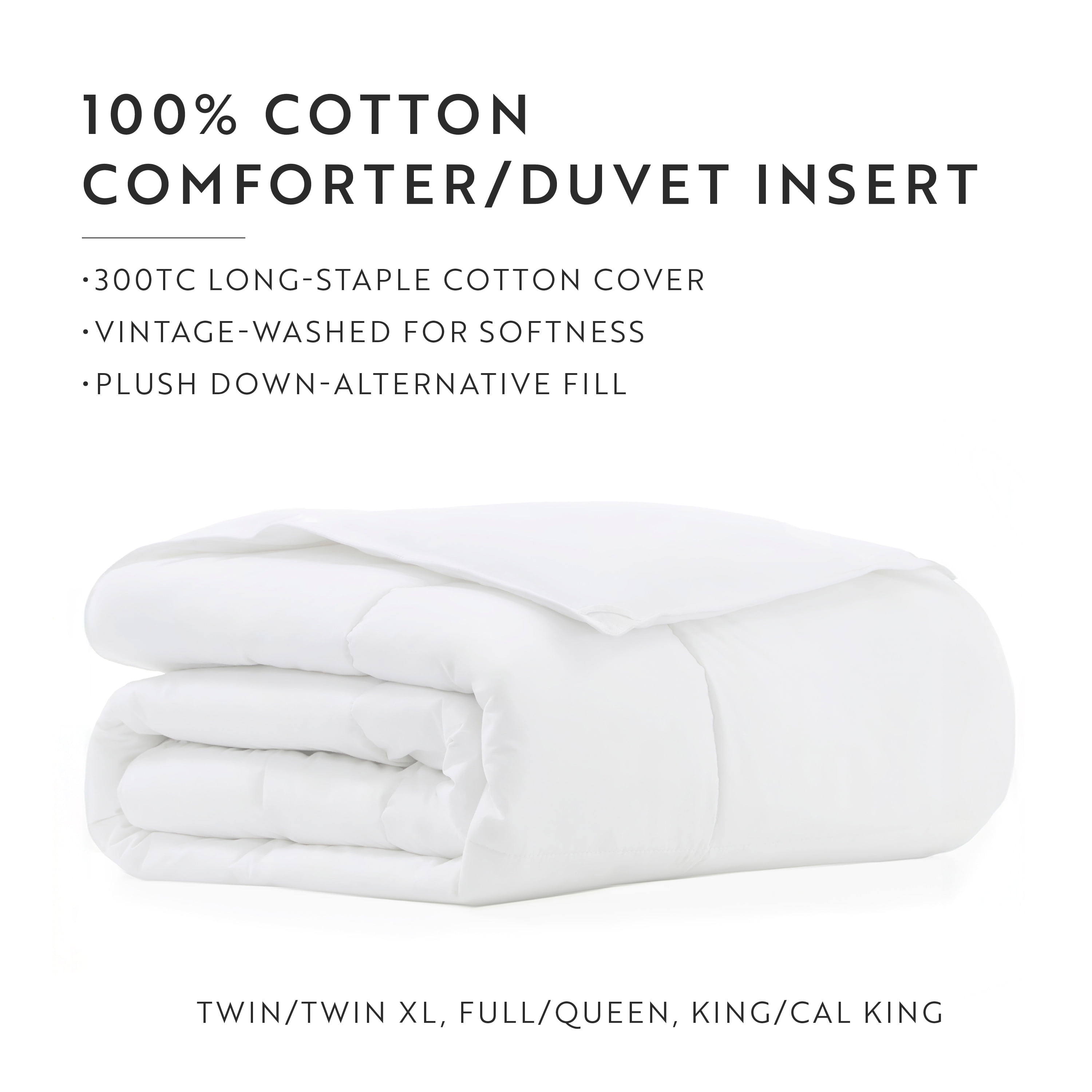 Noble Linens White Cotton Down Alternative Comforter/Duvet Insert, King/CalKing