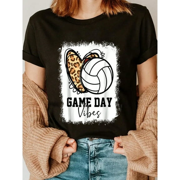 100% Cotton Bleached Volleyball Game Day Vibes Volleyball Mom Game Day T-Shirt