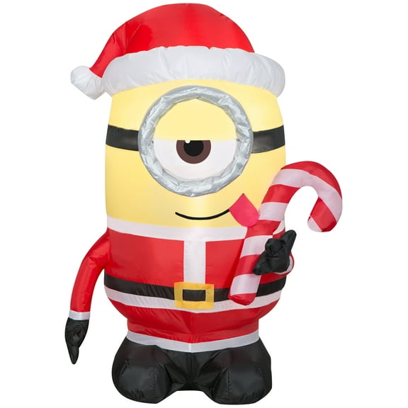 Gemmy Lights Up Minion Stuart Licking Candy Cane Yellow Christmas Yard Inflatable, 3.5 ft