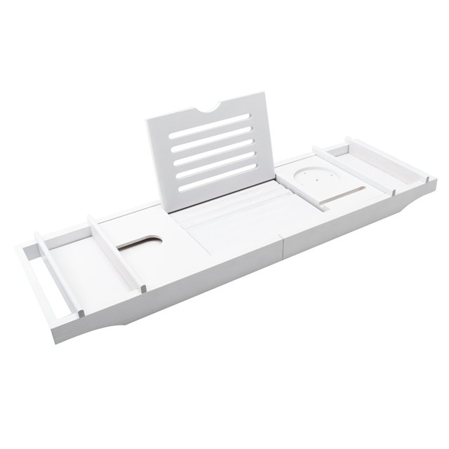 Bathtub Caddy Tray Adjustable Bamboo Spa Bathtub Caddy Organizer Book Wine Glass Holder Tablet or Smartphone Bracket Bath Organizer Nonslip Bottom Extendable Sides