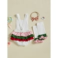thumbnail image 6 of BemeyourBBs Baby Girls Half Birthday Outfit Baby Girl First Birthday Clothes Sleeveless Letter Donut Strawberry Print Romper with Bow Headband and Leg Warmers Set 3Pcs, 6 of 9