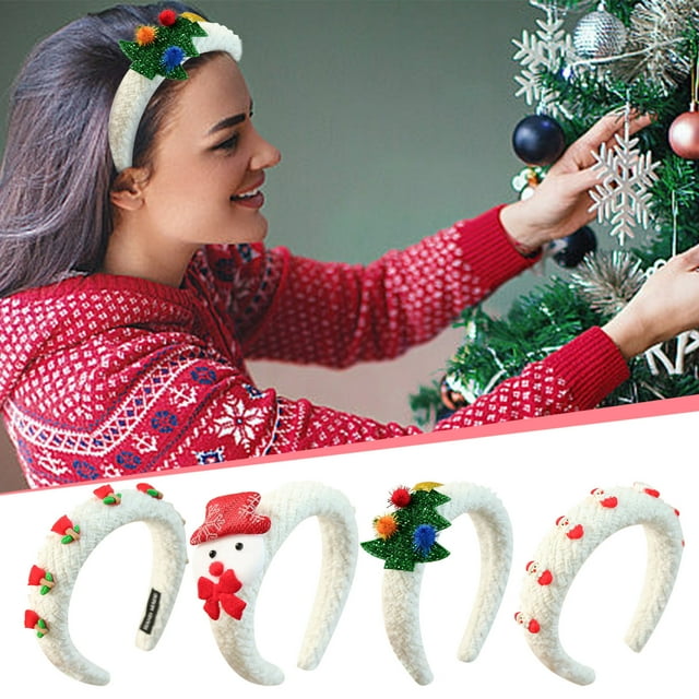 Fiudx Diadema Navideña con Diseño de Papá Noel, Muñeco de Nieve y Reno, Ajuste Elástico Cómodo, Accesorio Antideslizante para El Cabello, Regalo para Fiestas Navideñas, para Mujeres y Niñas (1 Unidad